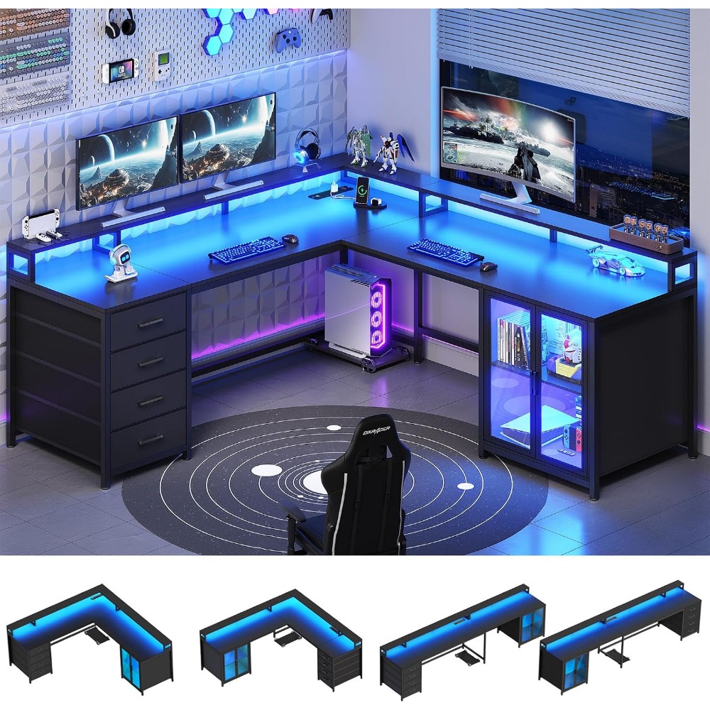 Home Office L Shaped Desk - مكتب ألعاب على شكل حرف L