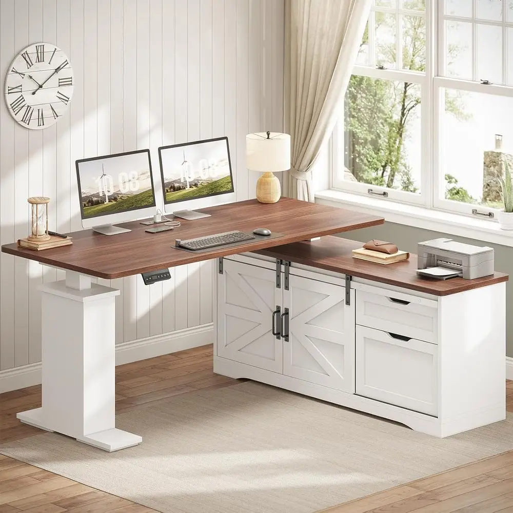 Home Office L Shaped Desk - مكتب قابل للتعديل على شكل حرف
