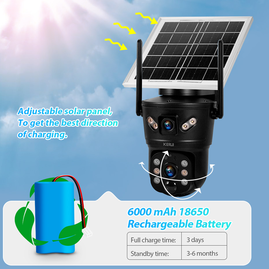 Home Office Zoom - كاميرا KERUI الشمسية بدقة 6 ميجابكسل