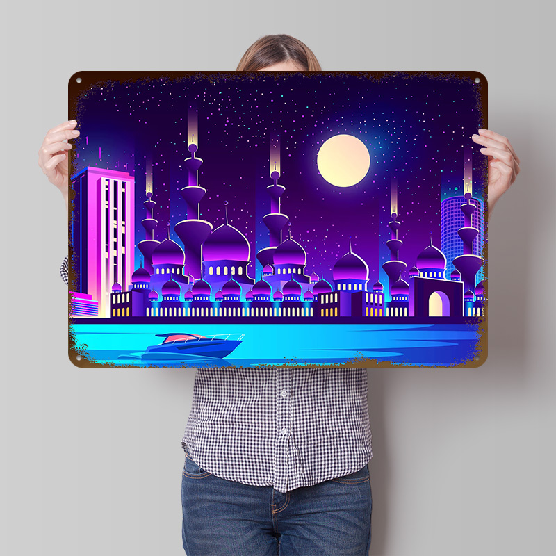Home Office Dubai - ملصق معدني بتصميم مدينة نيون سينث