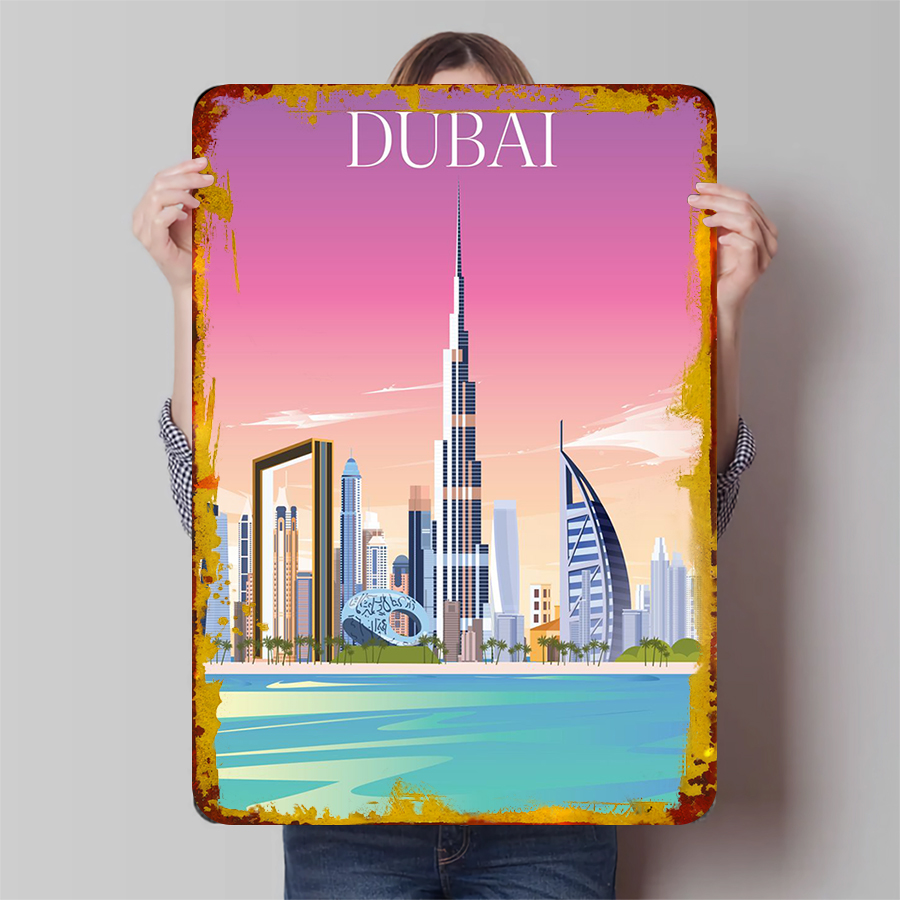 Home Office Dubai - دبي SkylineModern Dubai Citycape Metal Wall