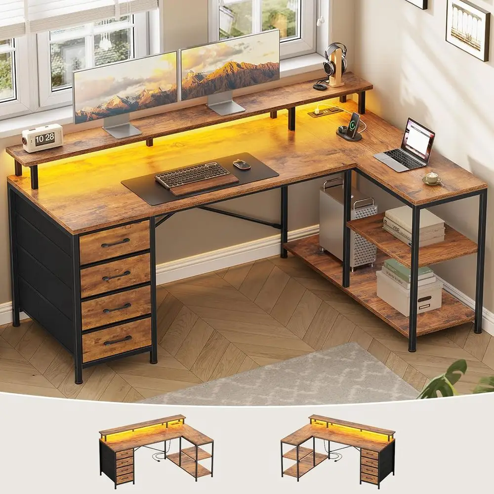 Home Office L Shaped Desk - مكتب على شكل حرف L مع