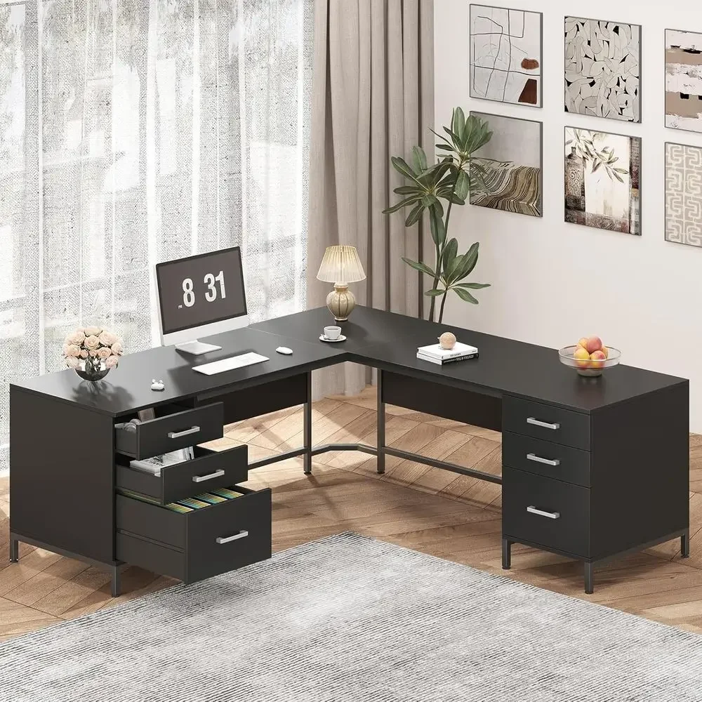 Home Office L Shaped Desk - مكتب خشبي كبير على شكل حرف