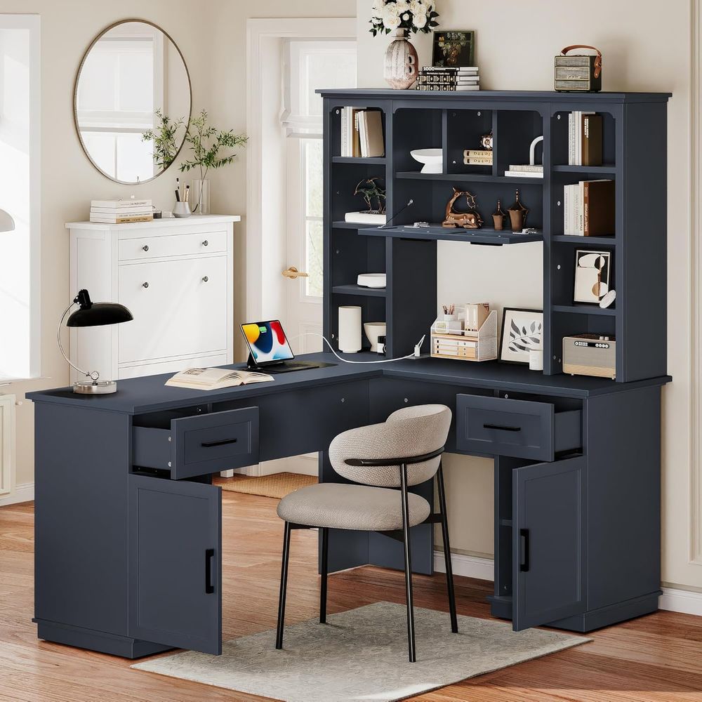 Home Office L Shaped Desk - مكتب على شكل حرف L مع
