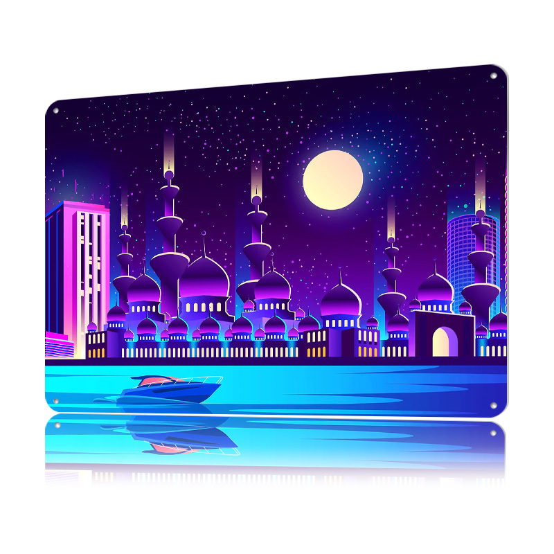ملصق معدني بتصميم مدينة نيون س - مراجعة Home Office Dubai وسعره