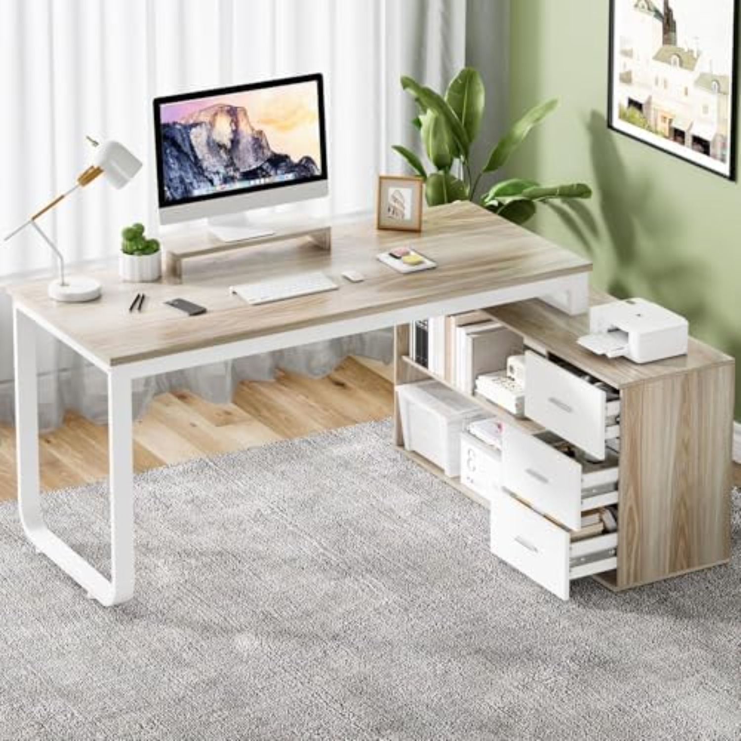 مكتب على شكل حرف L مقاس 55 بوص - مراجعة Home Office L Shaped Desk وسعره