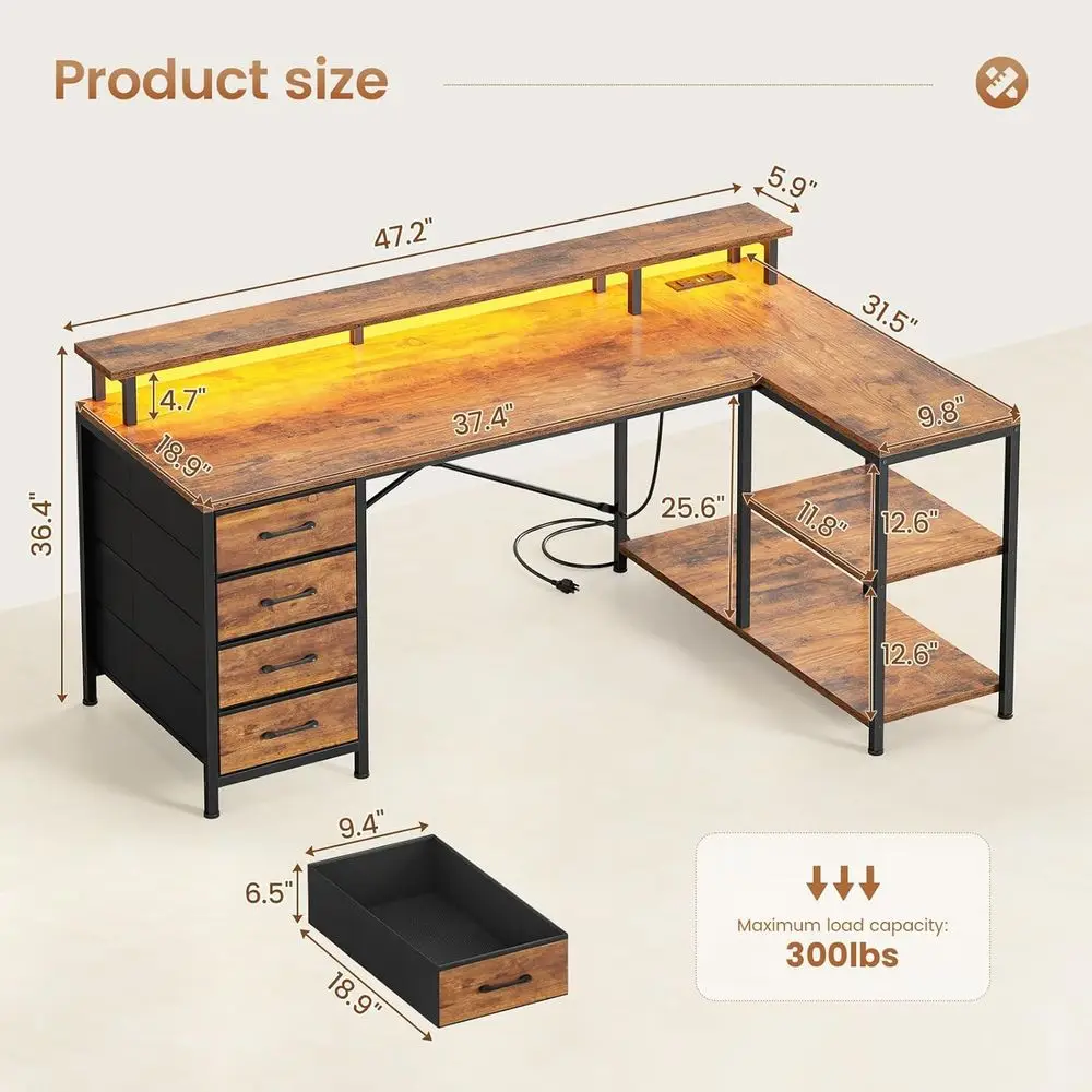 مكتب على شكل حرف L مع 4 أدراج، - مراجعة Home Office L Shaped Desk وسعره