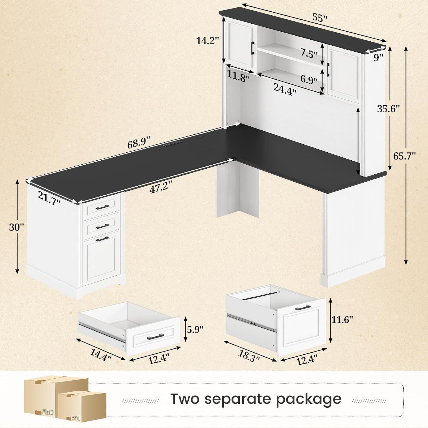 مكتب على شكل حرف L مع رف علوي  - مراجعة Home Office L Shaped Desk وسعره