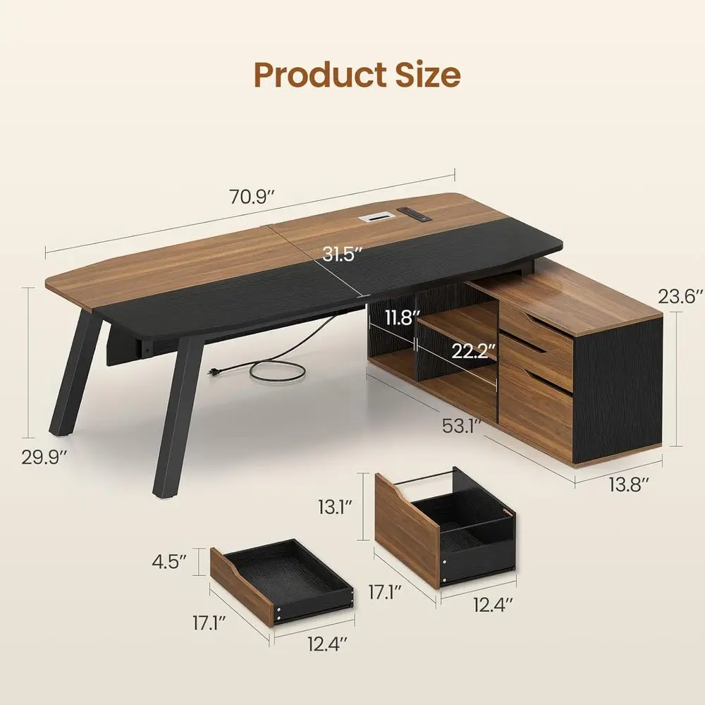 مكتب كبير بطول 71 بوصة مع خزان - مراجعة Home Office L Shaped Desk وسعره