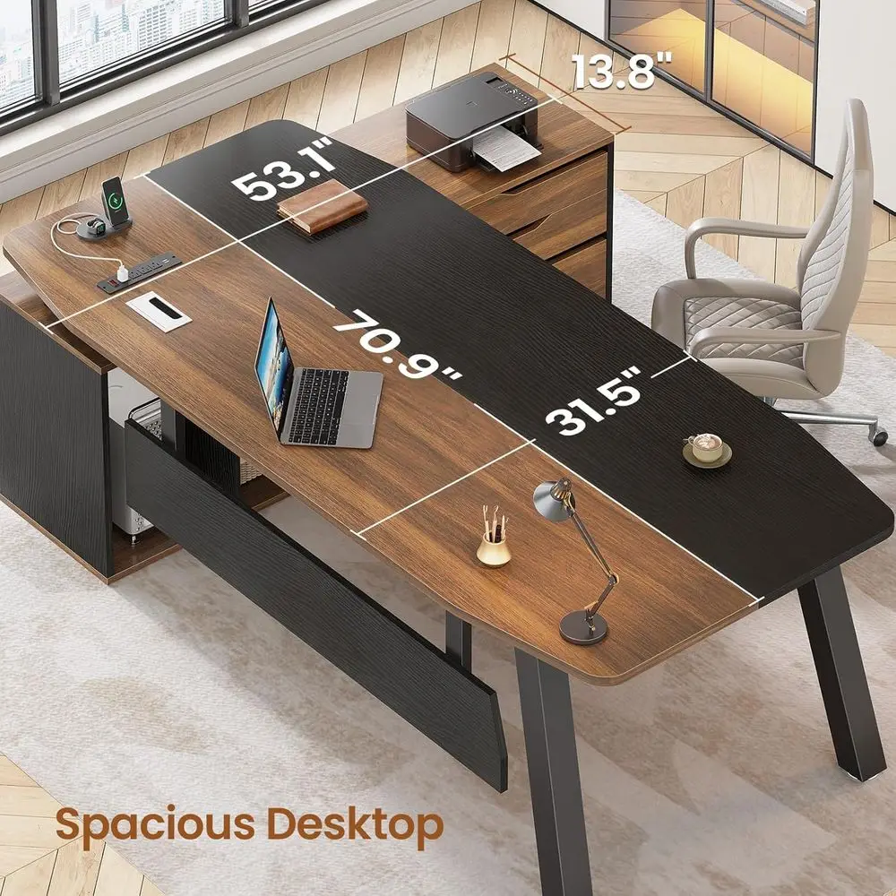 مكتب كبير بطول 71 بوصة مع خزان - مراجعة Home Office L Shaped Desk وسعره
