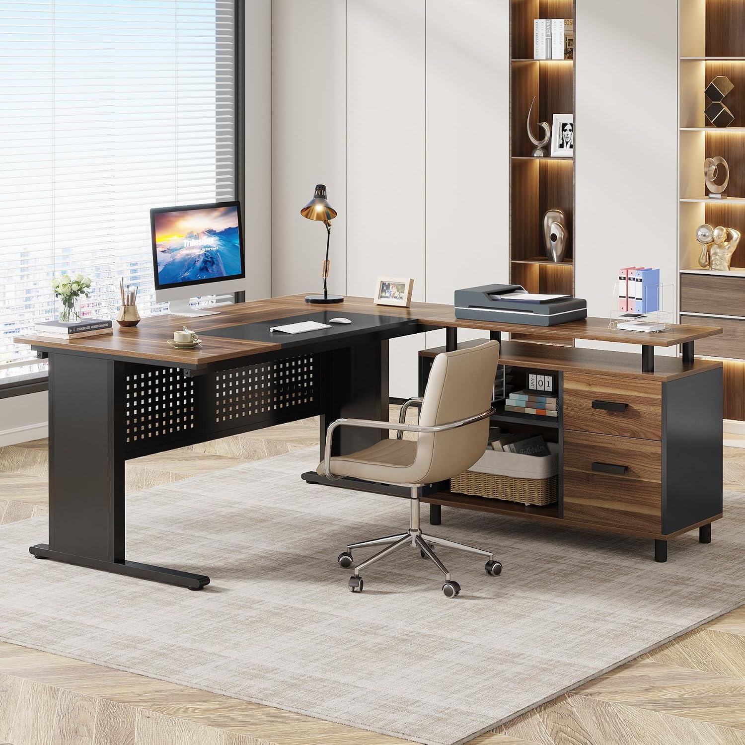 مكتب تنفيذي على شكل حرف L بطول - مراجعة Home Office L Shaped Desk وسعره