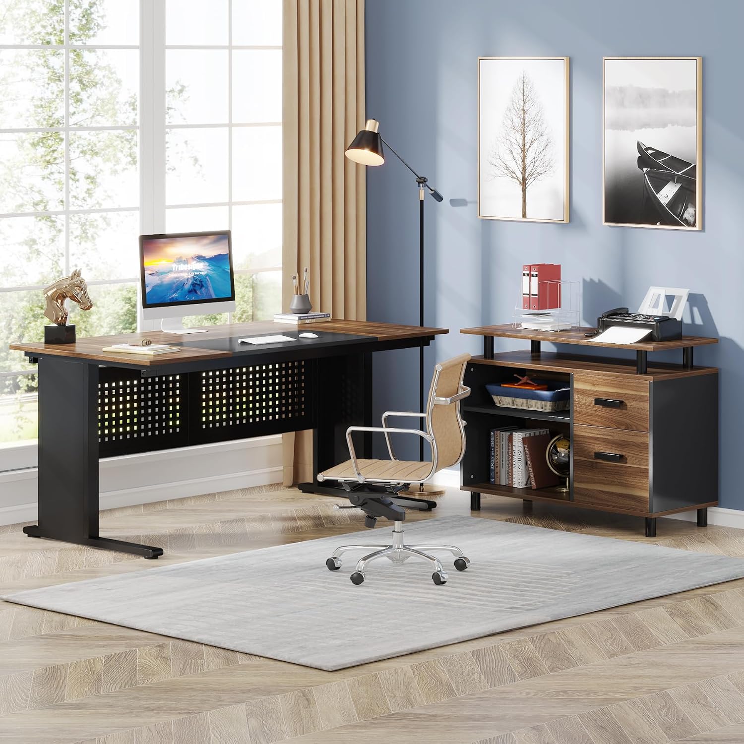 مكتب تنفيذي على شكل حرف L بطول - مراجعة Home Office L Shaped Desk وسعره