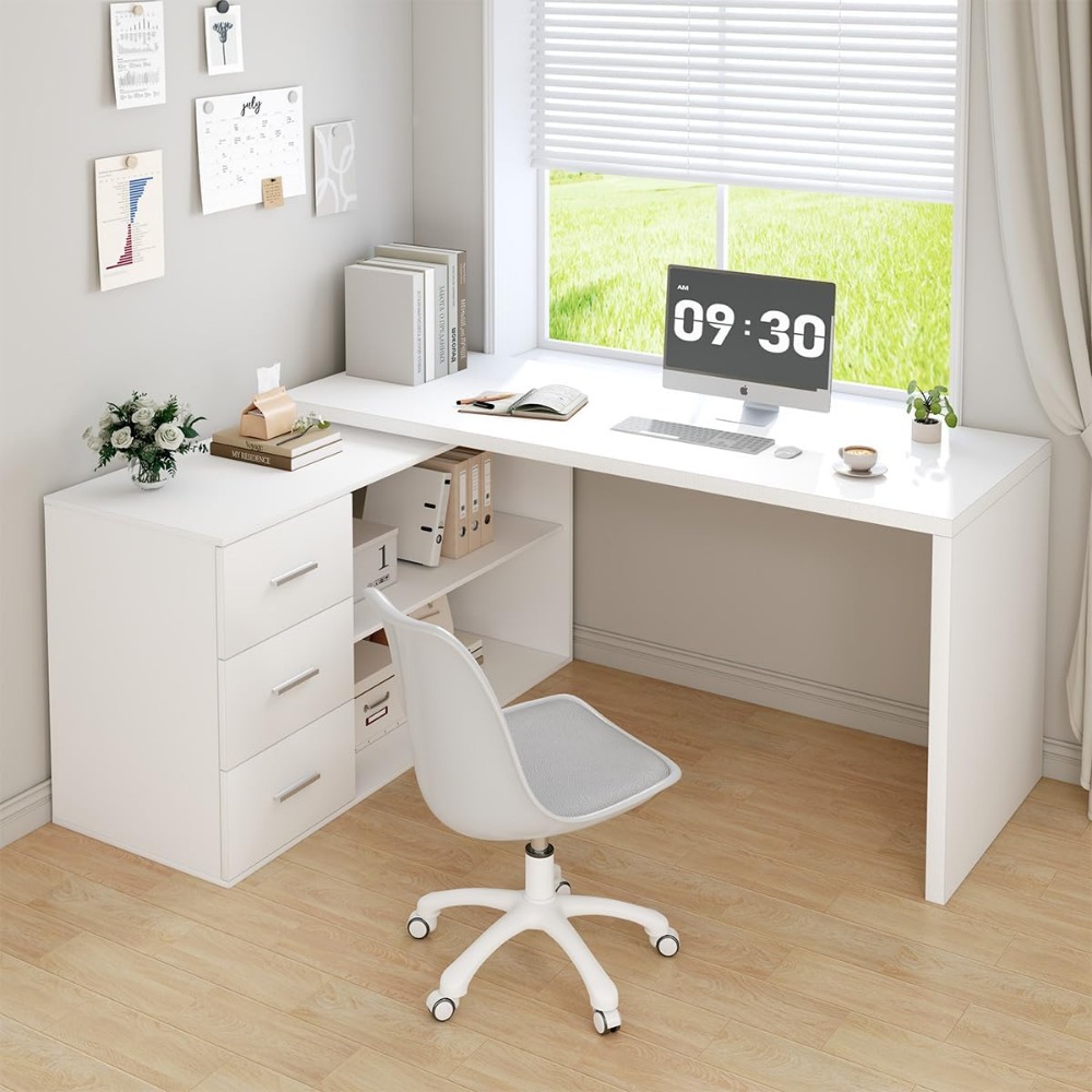 مكتب كمبيوتر أبيض على شكل حرف  - مراجعة Home Office L Shaped Desk وسعره