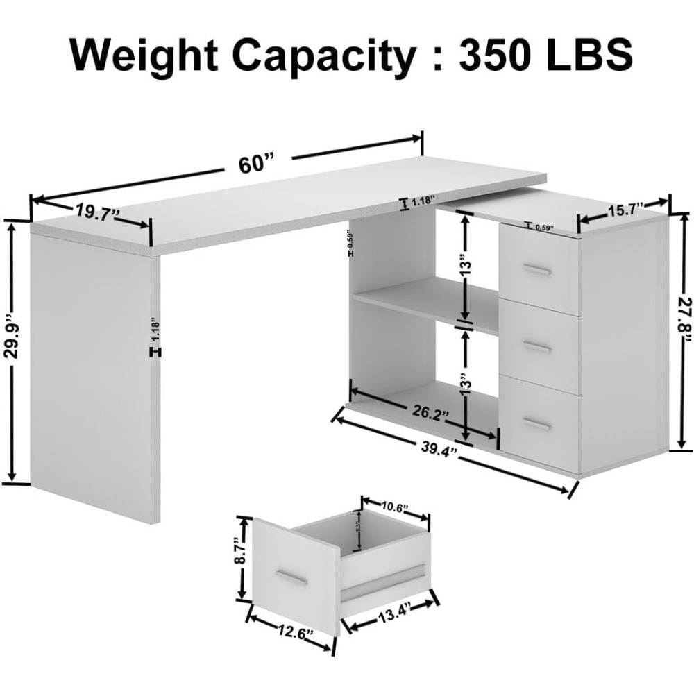 مكتب كمبيوتر أبيض على شكل حرف  - مراجعة Home Office L Shaped Desk وسعره