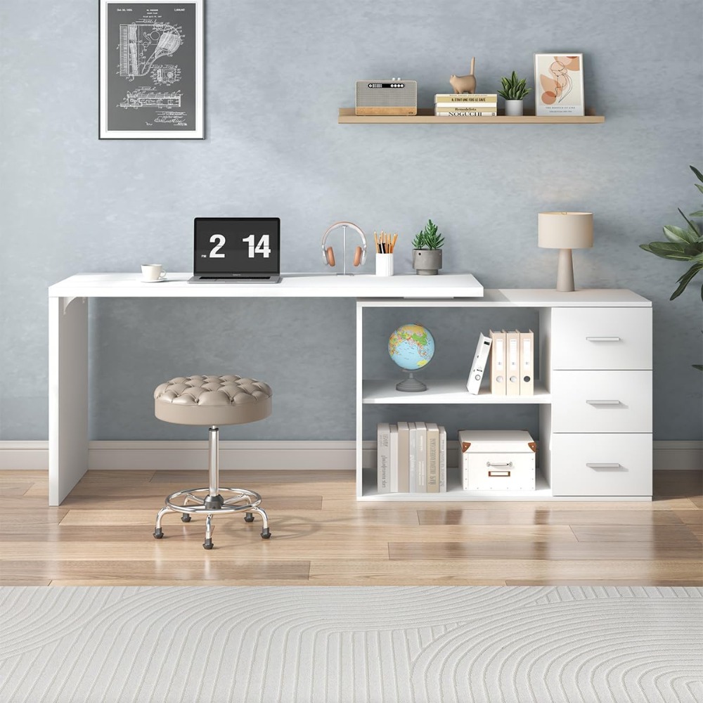 مكتب كمبيوتر أبيض على شكل حرف  - مراجعة Home Office L Shaped Desk وسعره
