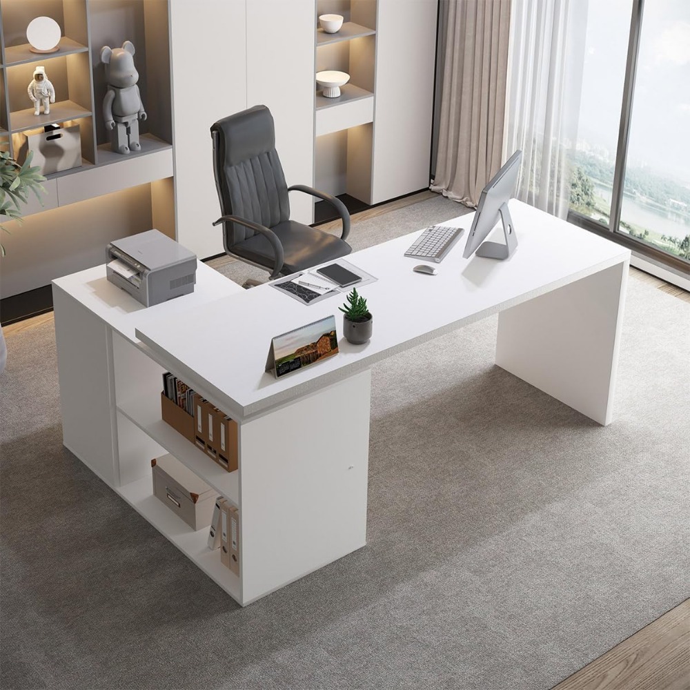 مكتب كمبيوتر أبيض على شكل حرف  - مراجعة Home Office L Shaped Desk وسعره