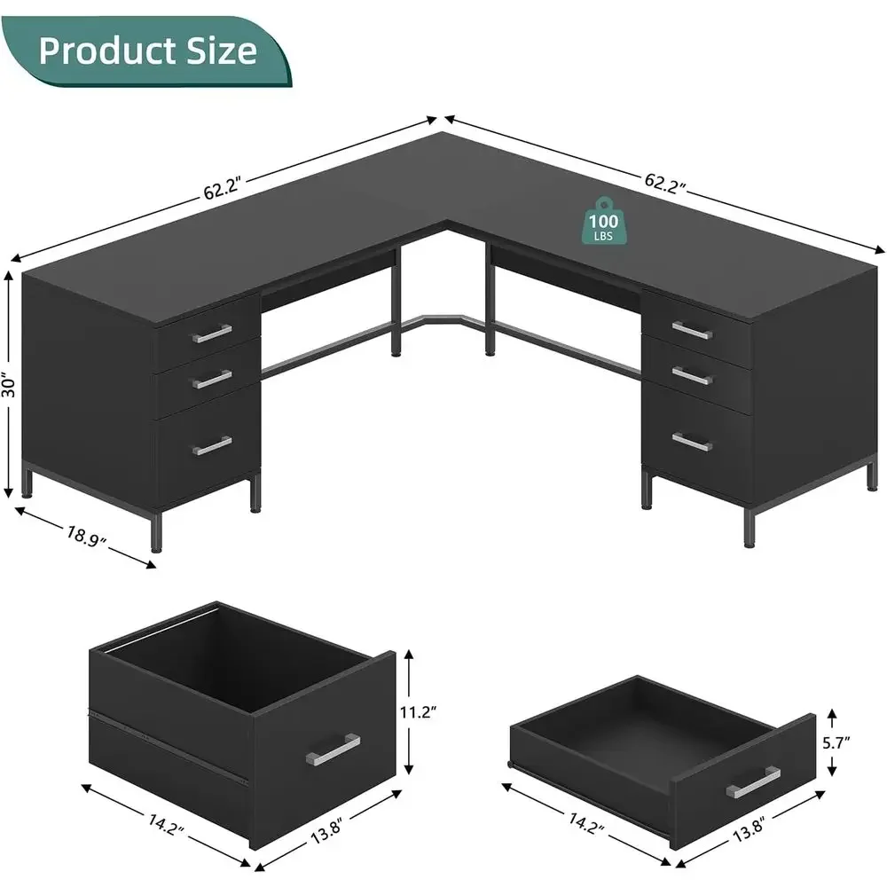 مكتب خشبي كبير على شكل حرف L م - مراجعة Home Office L Shaped Desk وسعره