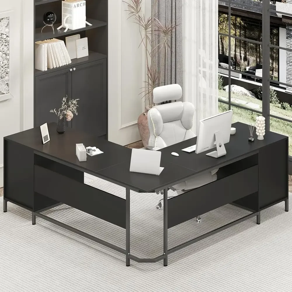 مكتب خشبي كبير على شكل حرف L م - مراجعة Home Office L Shaped Desk وسعره