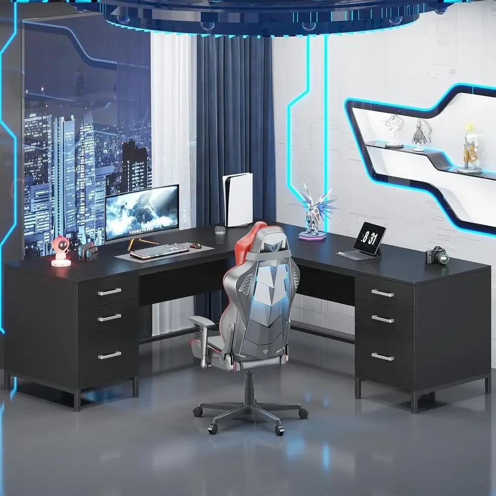 مكتب خشبي كبير على شكل حرف L م - مراجعة Home Office L Shaped Desk وسعره