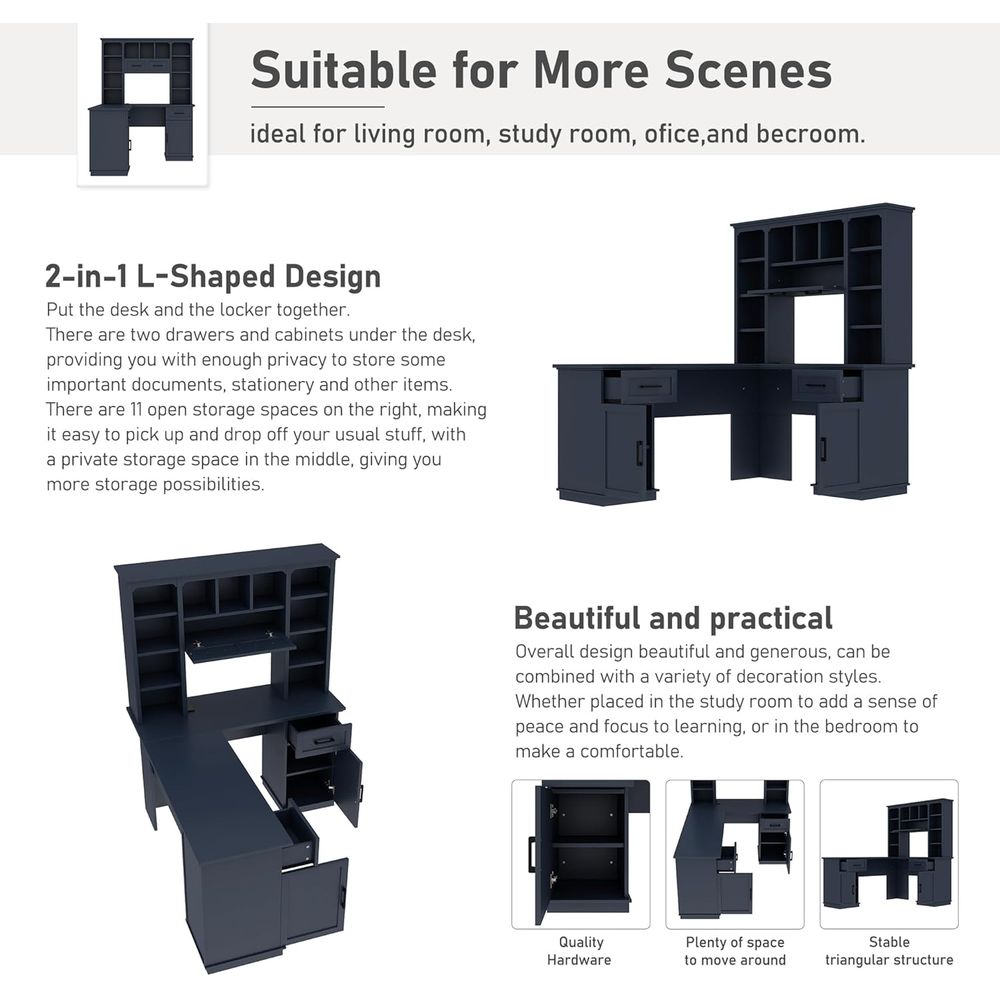 مكتب على شكل حرف L مع خزانة عل - مراجعة Home Office L Shaped Desk وسعره