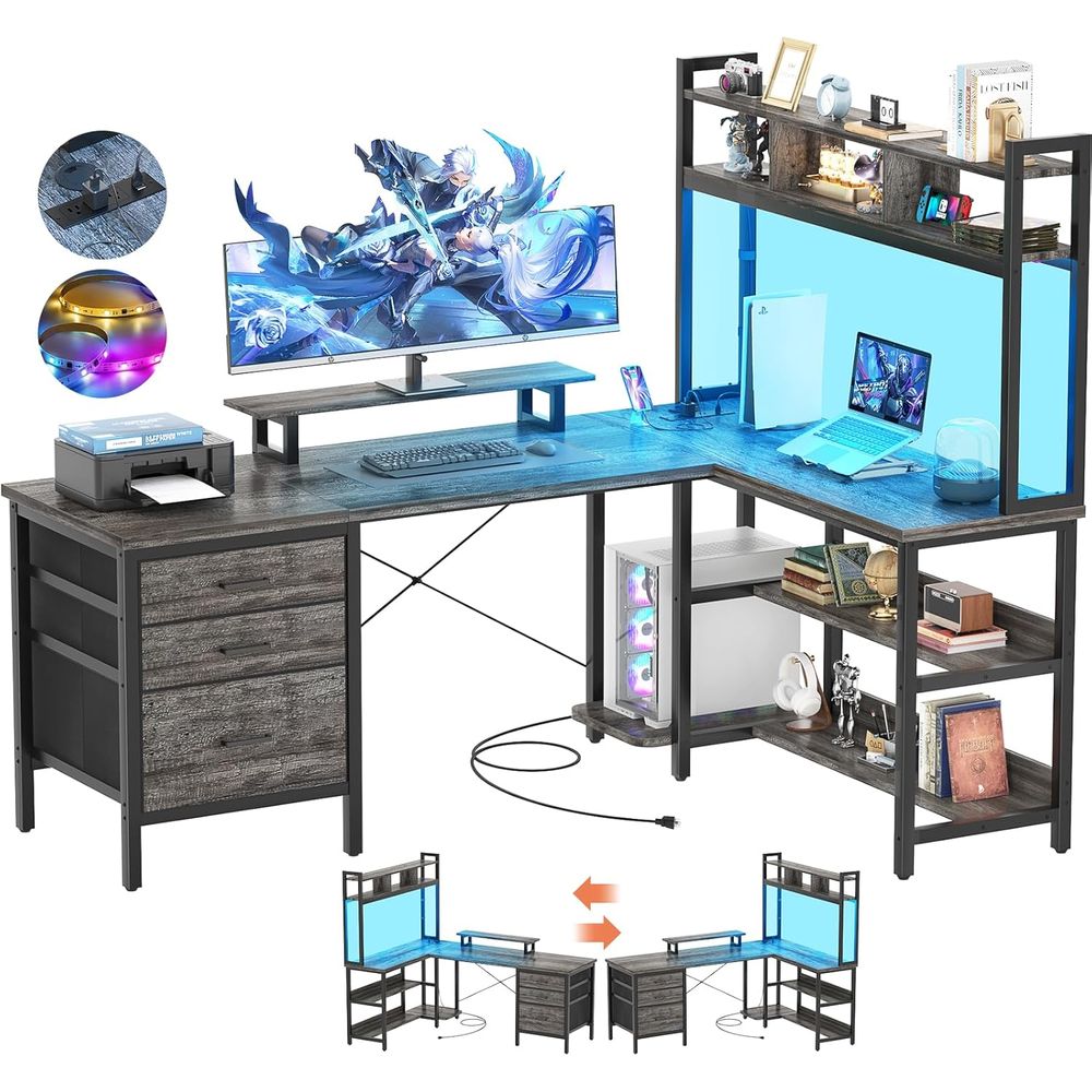مكتب على شكل حرف L مع إضاءة LE - مراجعة Home Office L Shaped Desk وسعره