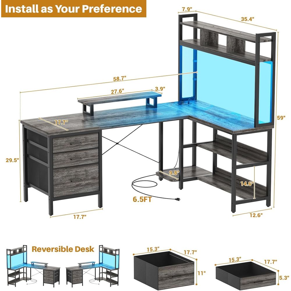 مكتب على شكل حرف L مع إضاءة LE - مراجعة Home Office L Shaped Desk وسعره