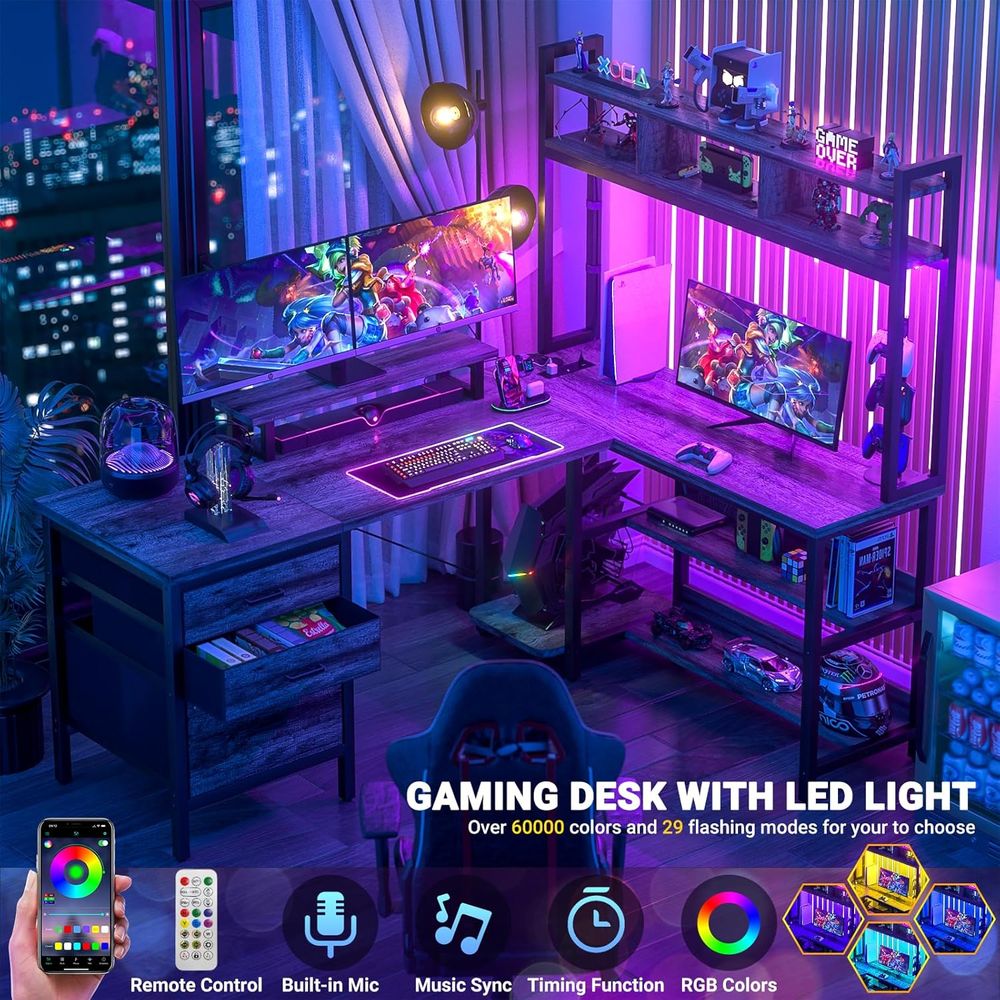 مكتب على شكل حرف L مع إضاءة LE - مراجعة Home Office L Shaped Desk وسعره
