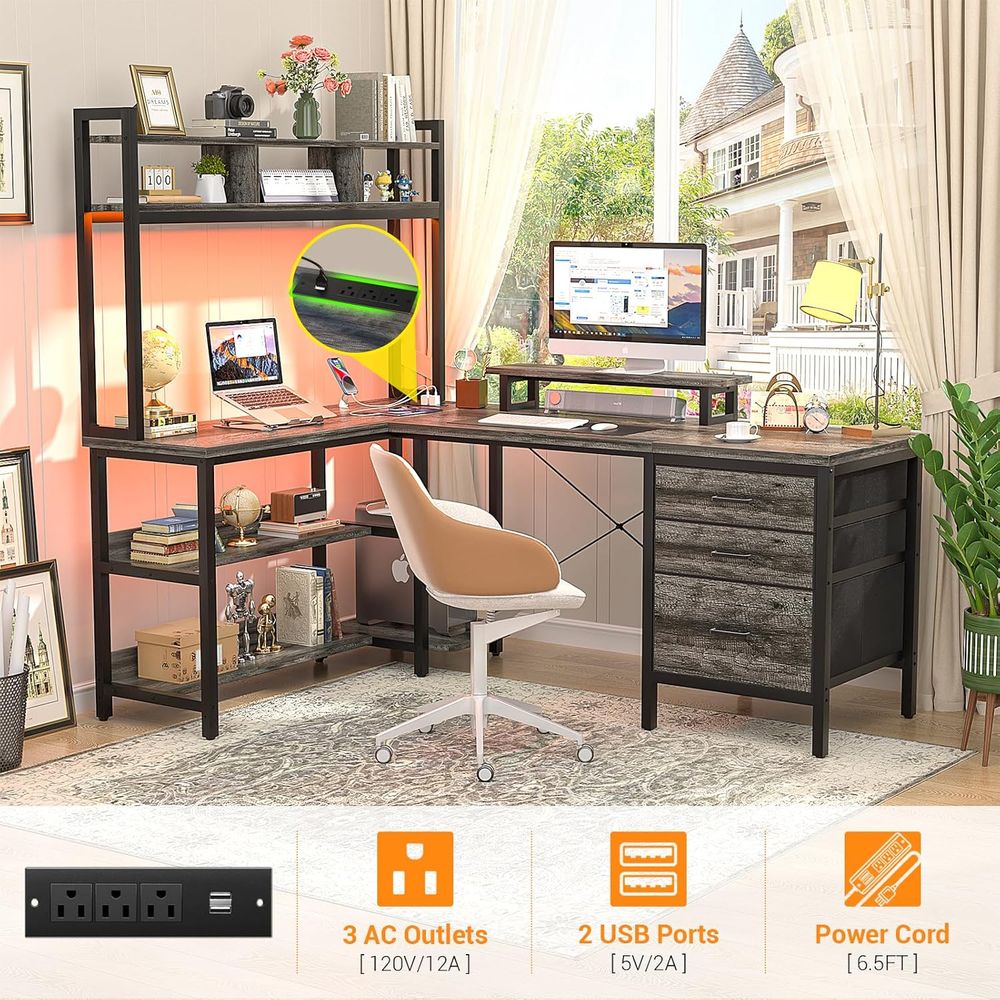 مكتب على شكل حرف L مع إضاءة LE - مراجعة Home Office L Shaped Desk وسعره